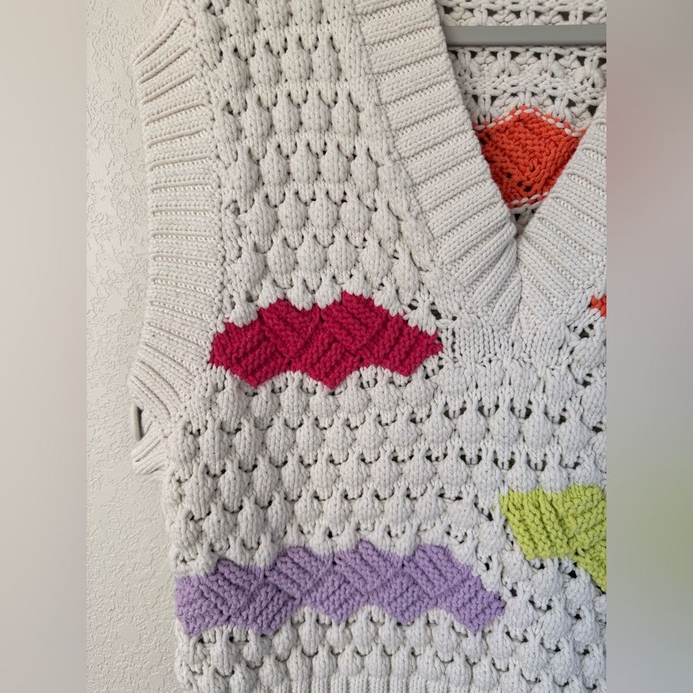 Zara Womens Multicolor Chunky Knit V-Neck Sleeveless Sweater Vest Size Large - Picture 8 of 14